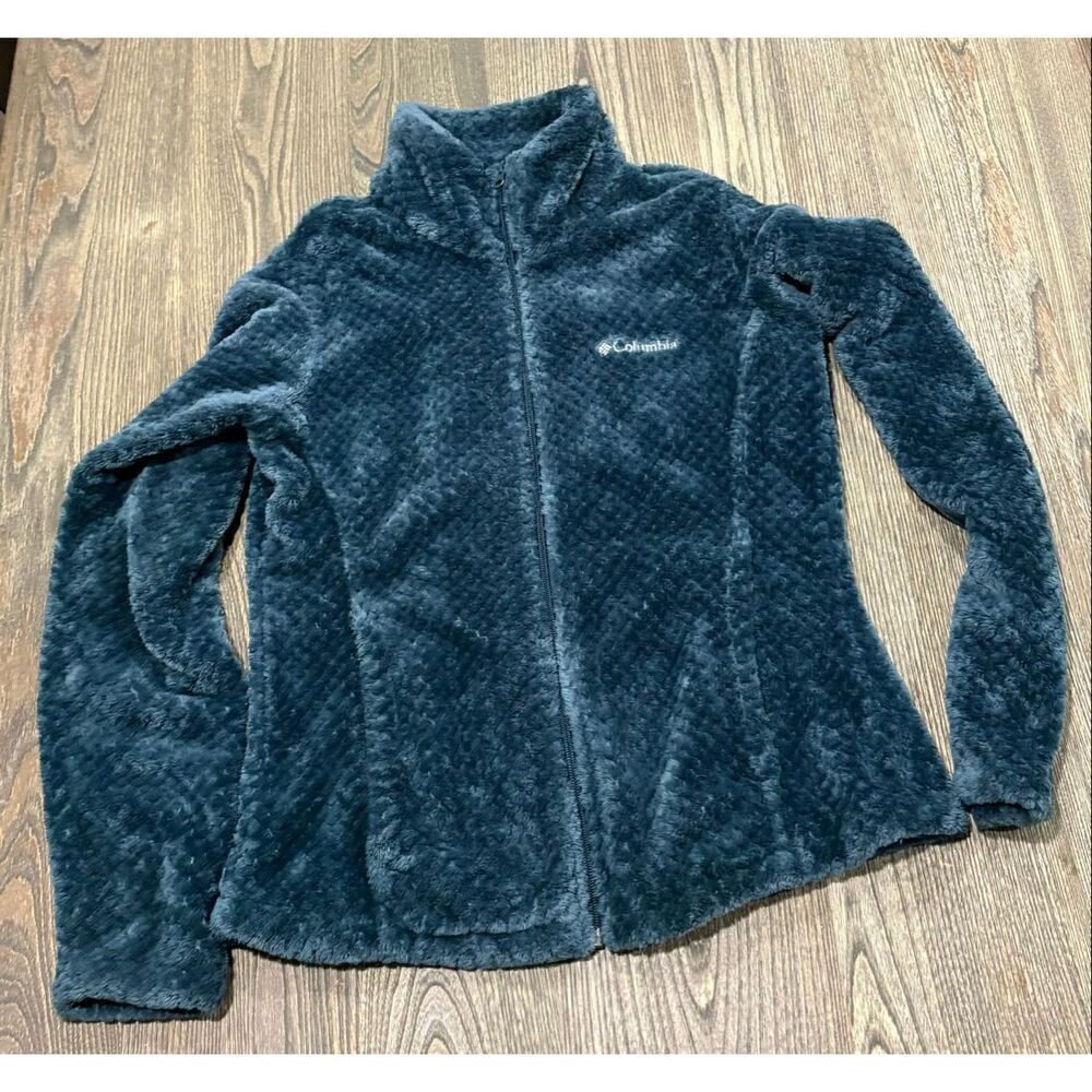 Columbia Full-Zip Fleece Jacket Stand-Up Collar Relaxed Fit Lined Blue Size M